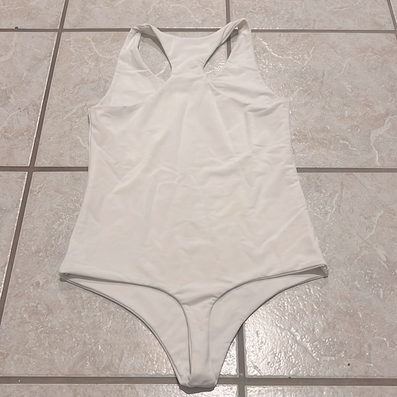 Basal Kingston White Racerback Razor Back Thong Bodysuit - Picture 5 of 8